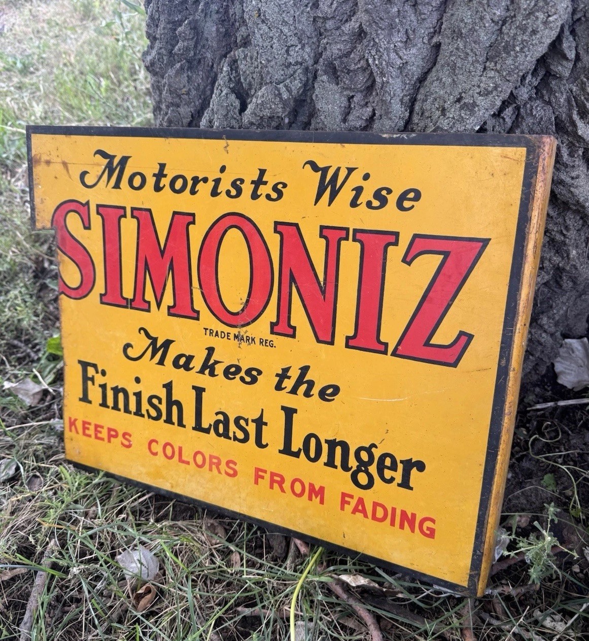 ORIGINAL 1930-40 SIMONIZ FLANGE SIGN 19x14 D~S RARE ANTIQUE & VINTAGE GAS & OIL