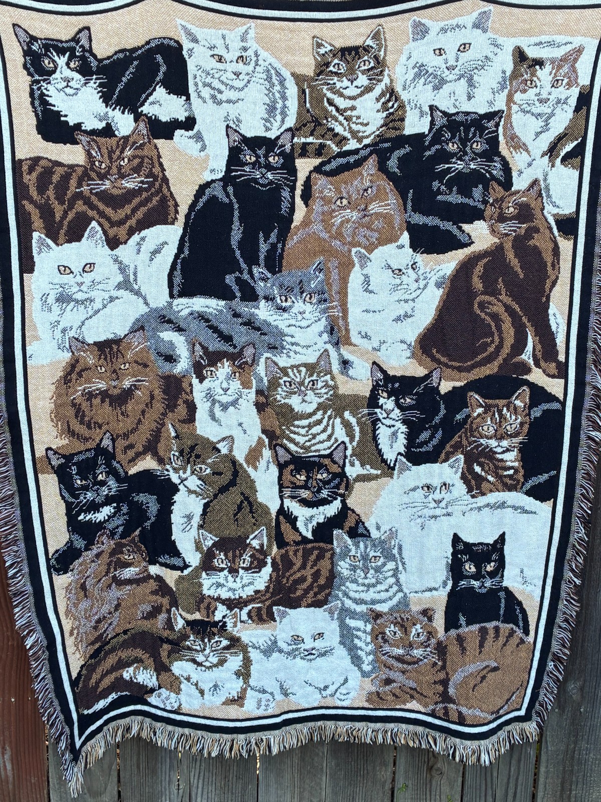 Vintage Goodwin Weavers Tapestry Cat Blanket, Woven Cotton Throw USA Made