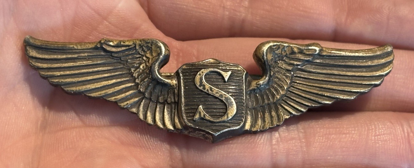 WWII WW2 Sterling Silver Full Size S Service Pilot Wings Amcraft Military Pin 
