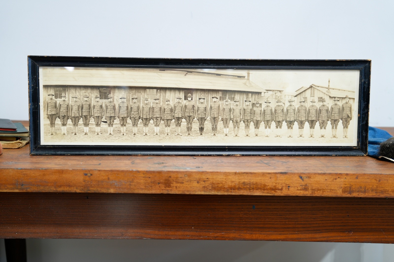 WW1 Military Panoramic Photo Infantry US ARMY Detroit Michigan Wooden Frame VTG