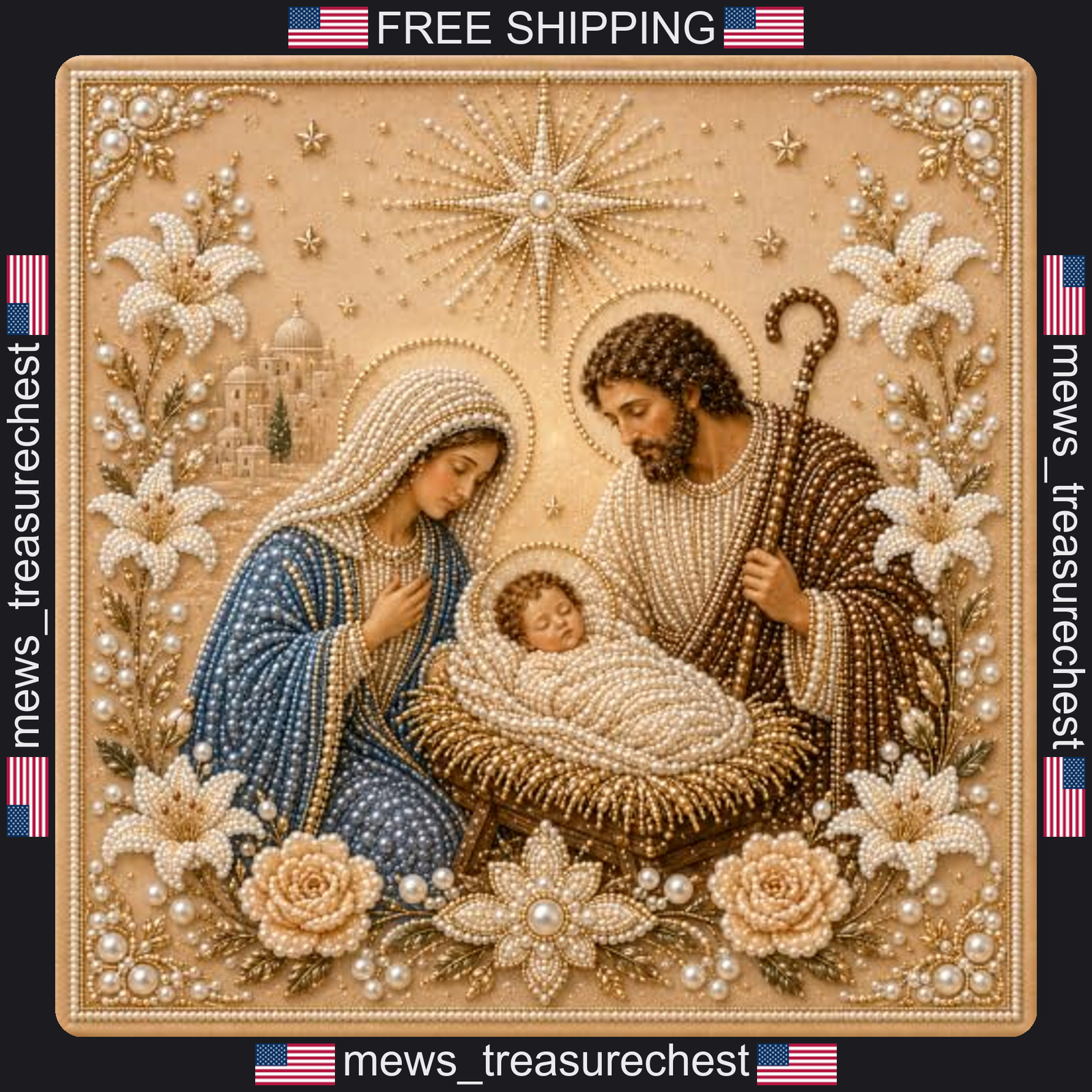 Diamond Painting Kit with Frame for Adults, Holy Family, 7.8x7.8in