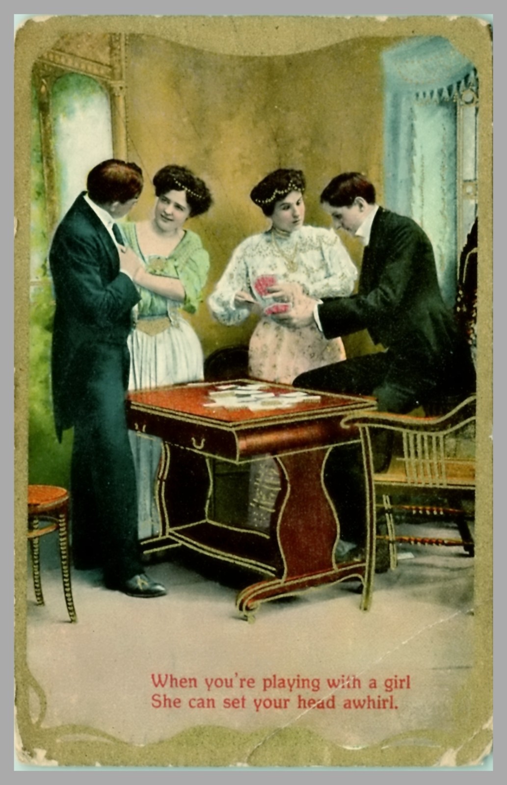 When You\'re Playing With A Girl Romantic Card Game DB c1911 Antique Postcard
