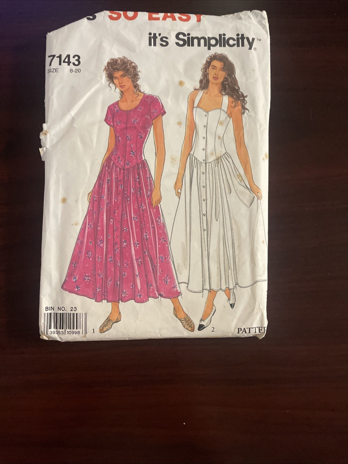 Simplicity 7143 Vintage Sewing Patterns Womens Dress Size 8-20 CUT