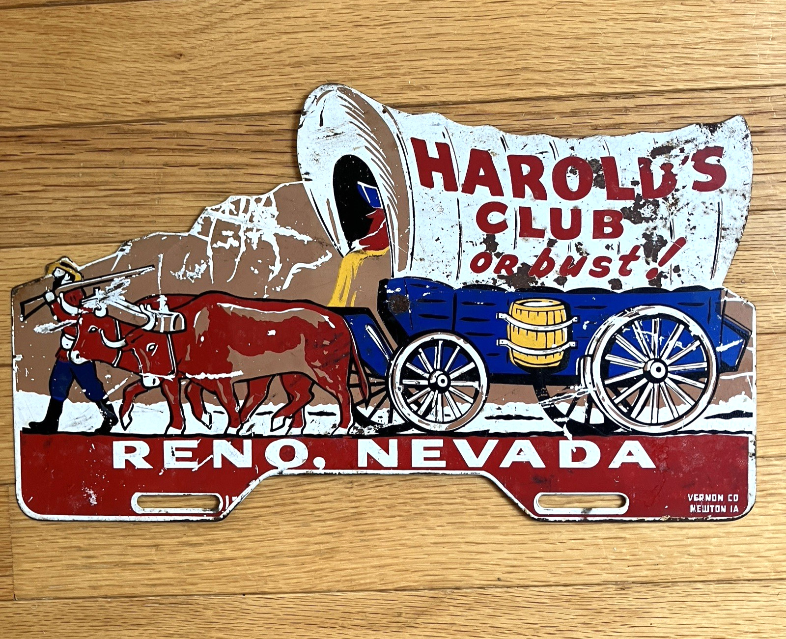 Harold's Club Or Bust Reno Nevada License Plate Topper Vintage Metal