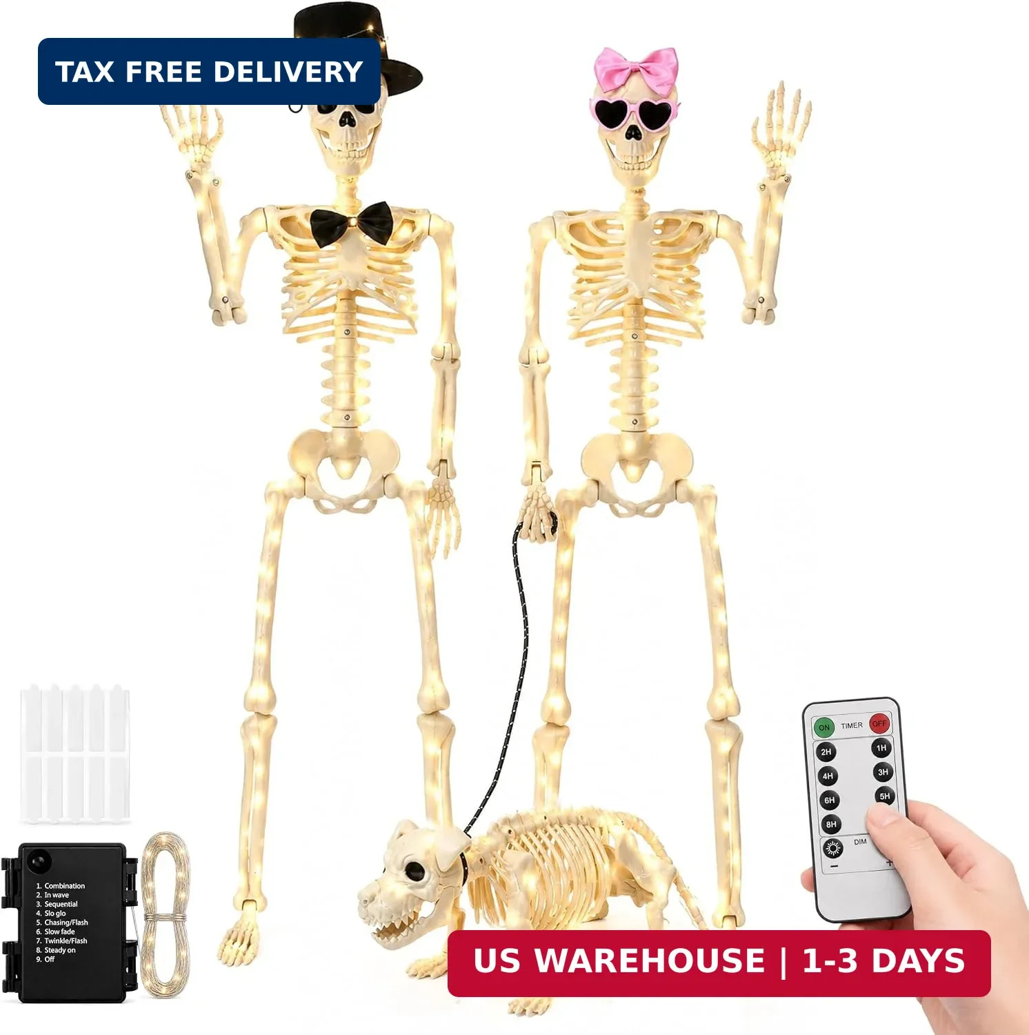 3PC Halloween Skeleton Decorations,2 3FT Life Size Skeletons & Skeleton Dog