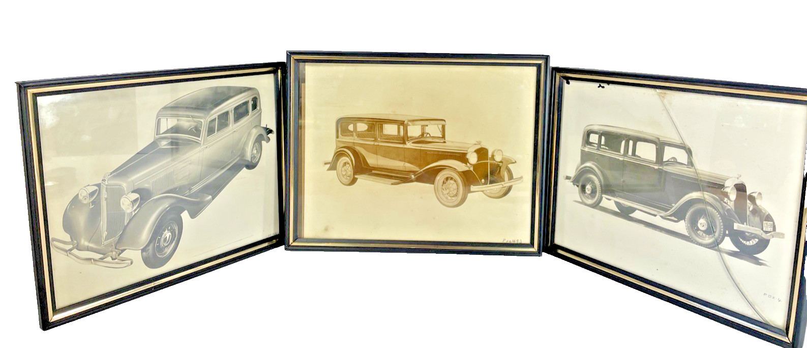 3 1930's Press Photos Automobiles Artist Renderings B & W Art Deco Advertising