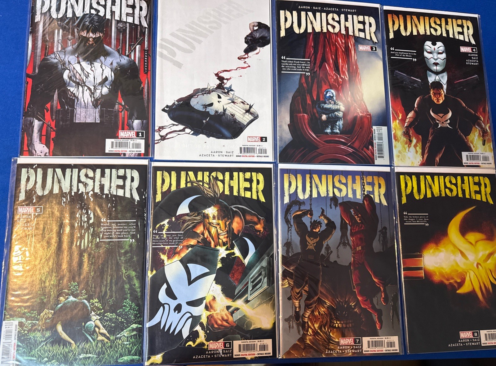 Punisher #1-8 Full Run (Marvel Comics, 2022) Aaron, Saiz, Azaceta High Grade, NM