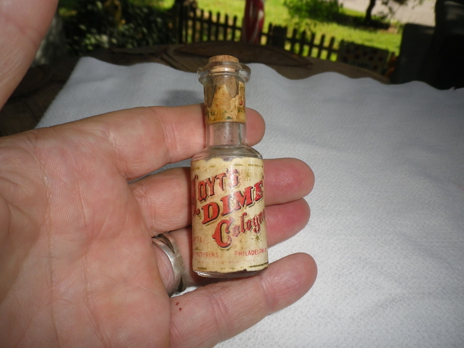 Antique Hoyt's Dime Cologne Paper Label Cork Bottle