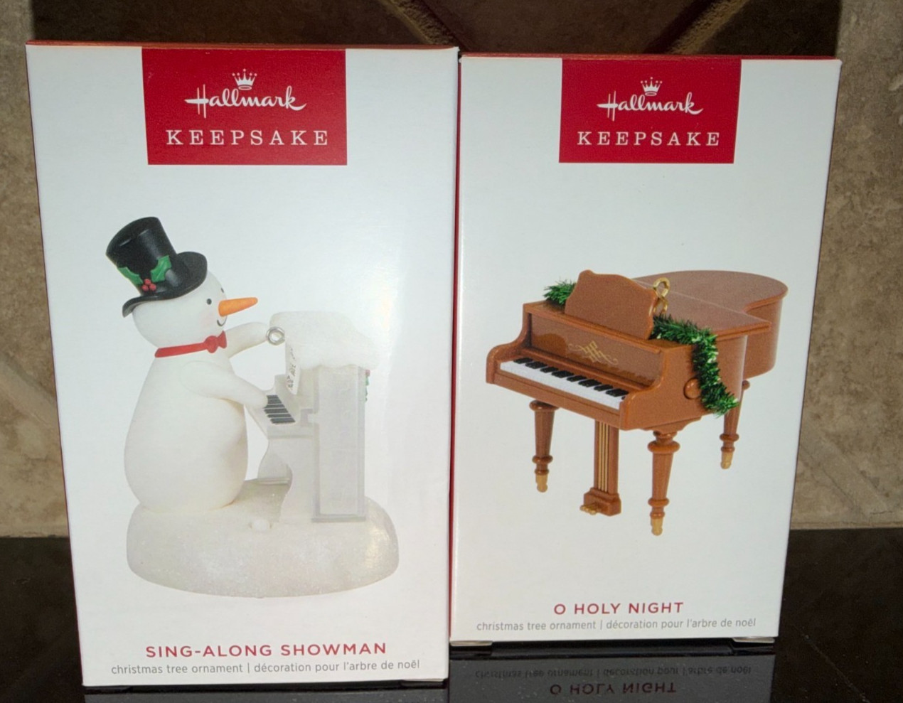 Hallmark 2023 Piano MAGIC Lot of 2 Ornaments O Holy Night & Sing-a-long Snowman