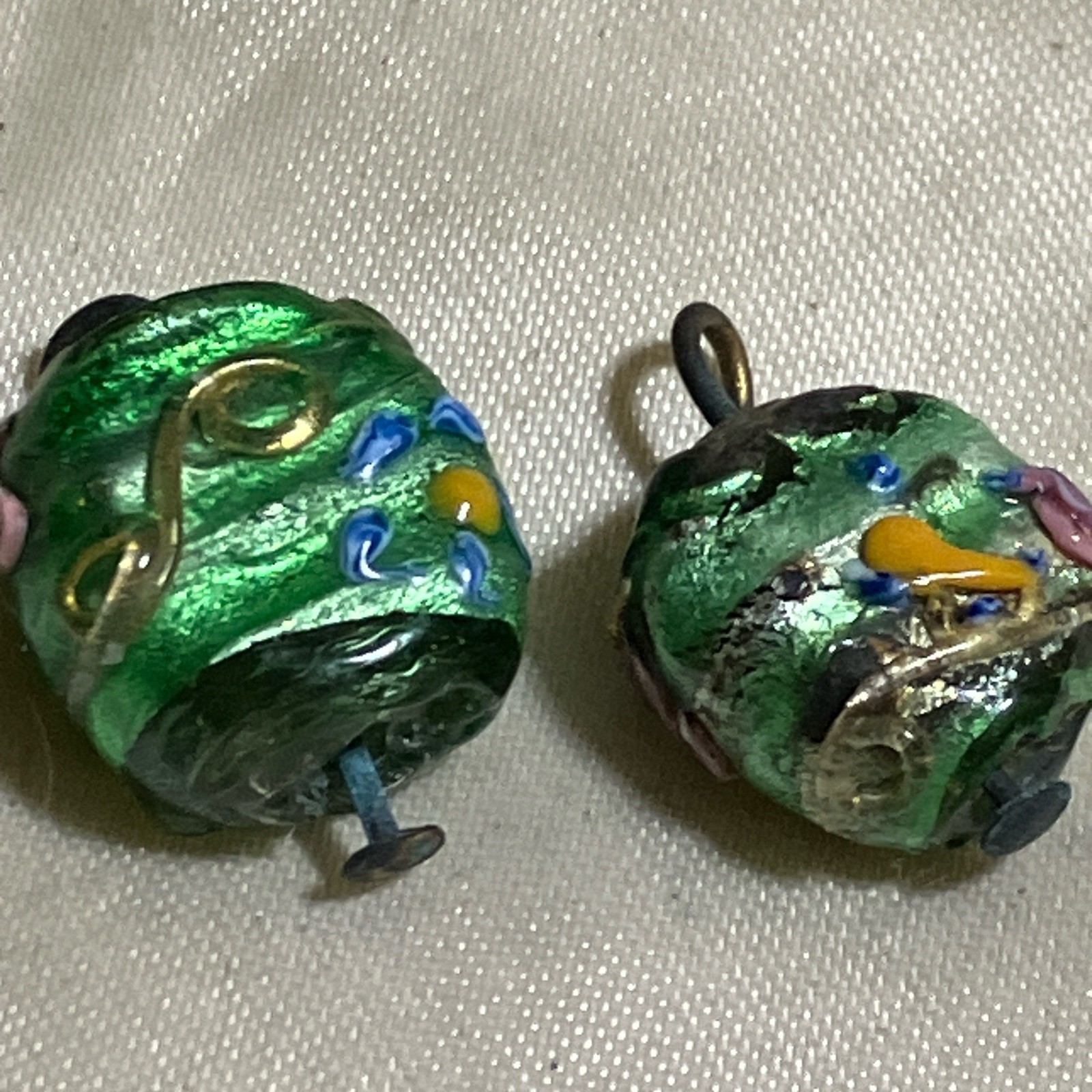 Two Venetian Tabular Wedding Cake Beads  Antique 1920s