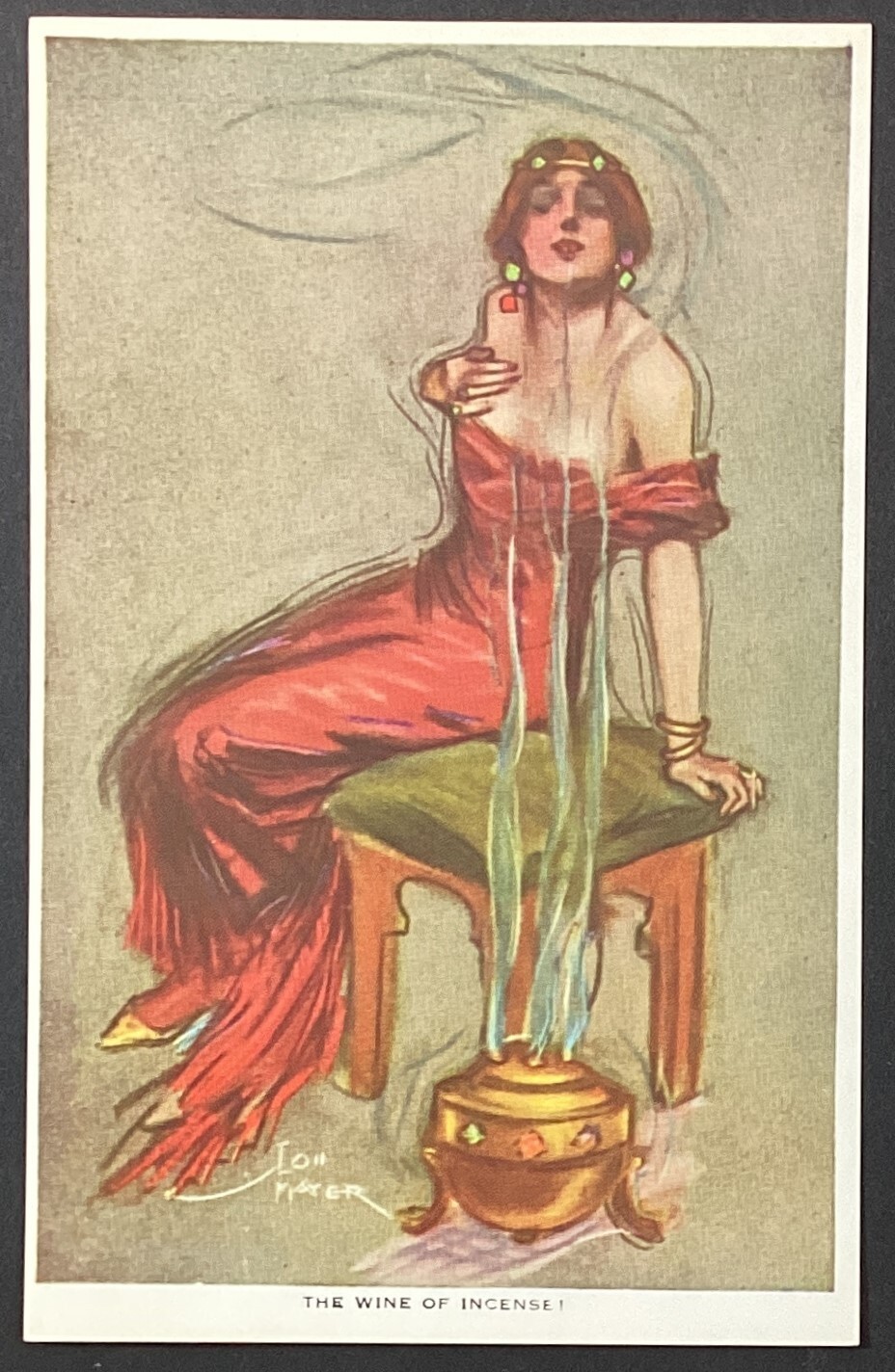 The Wine of Incense by Louis Mayer Pretty Woman Vintage Art Postcard Unposted