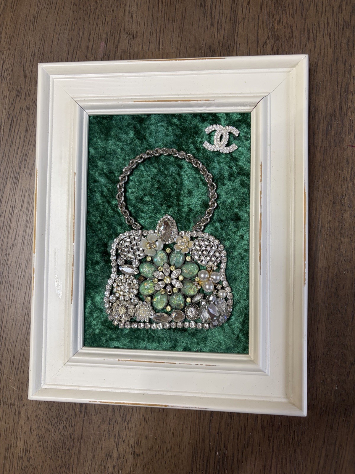 Vintage Inspired Framed Purse Art Piece made of Brooches & Jewelry Pieces 10x8 