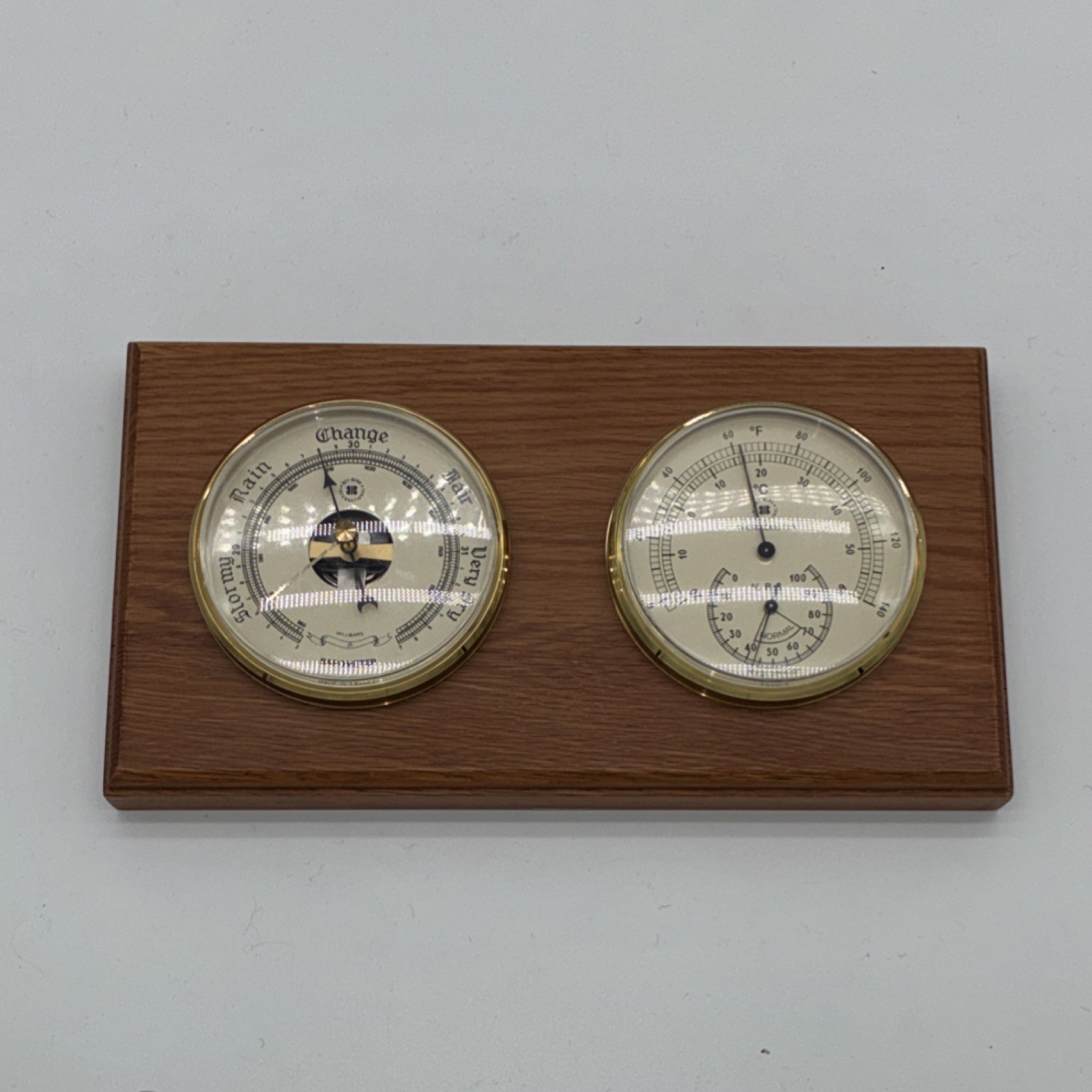 Bey-Berk International Solid Brass Barometer Thermometer Hygrometer Wood Mount