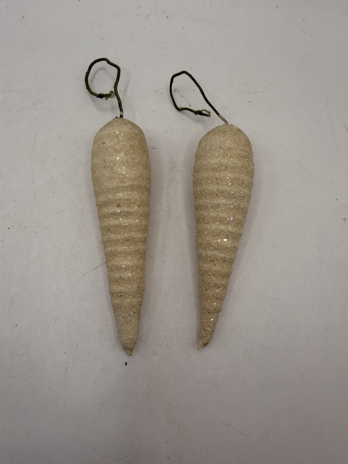 Two Antique Paper Mache With Mica Christmas Icicles, Ornaments ￼