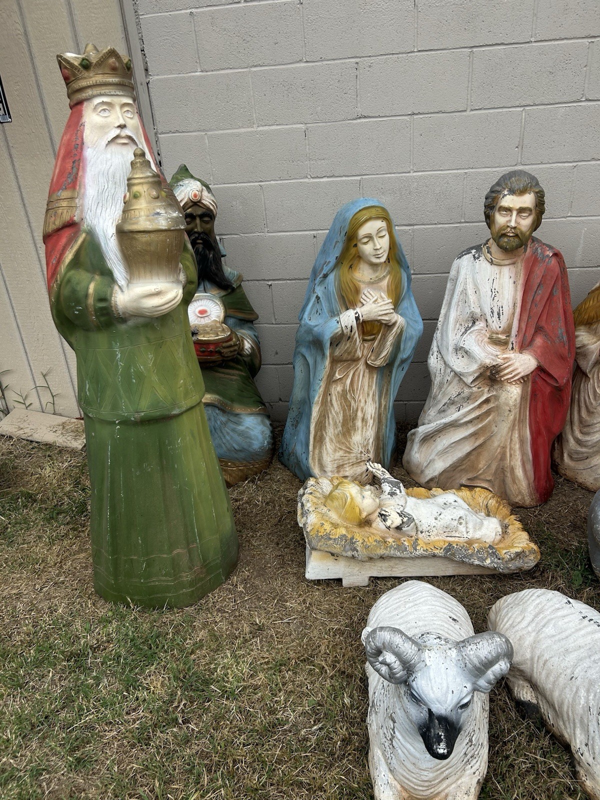 Vintage Fiberglass Nativity Outdoor Set - 3 Wise Men, Jesus,Mary,Joseph Donkey