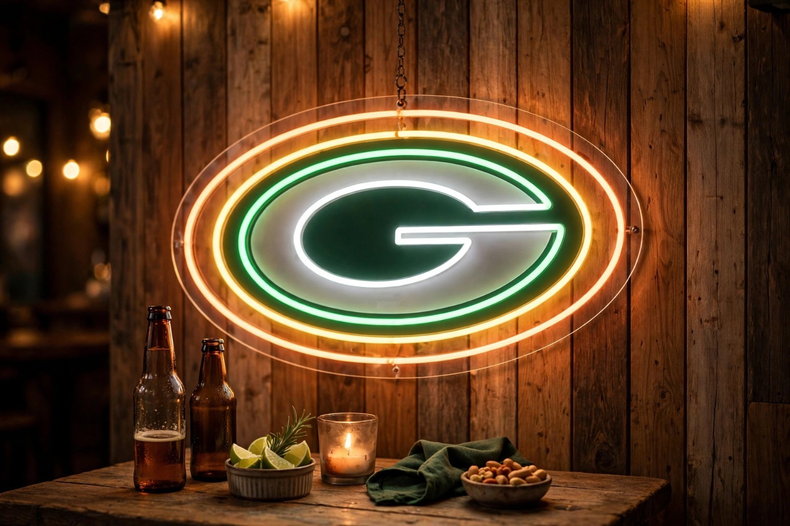 Green Bay Packers Logo LED Neon Sign With Dimmer USB Powered Adjustable Light