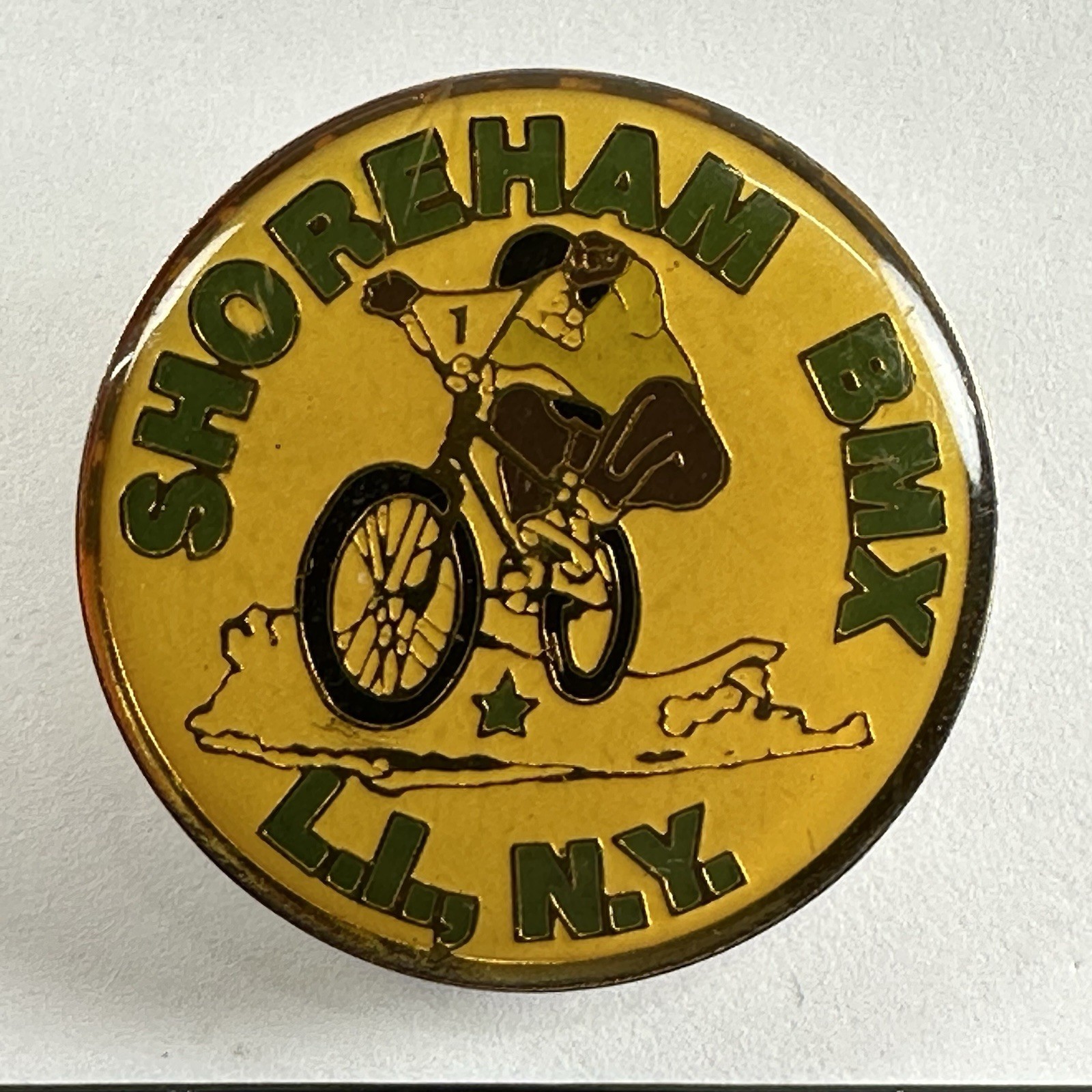 Vintage Shoreham BMX Track L.I. Long Island NY Bicycle Motocross Lapel Pin Rare