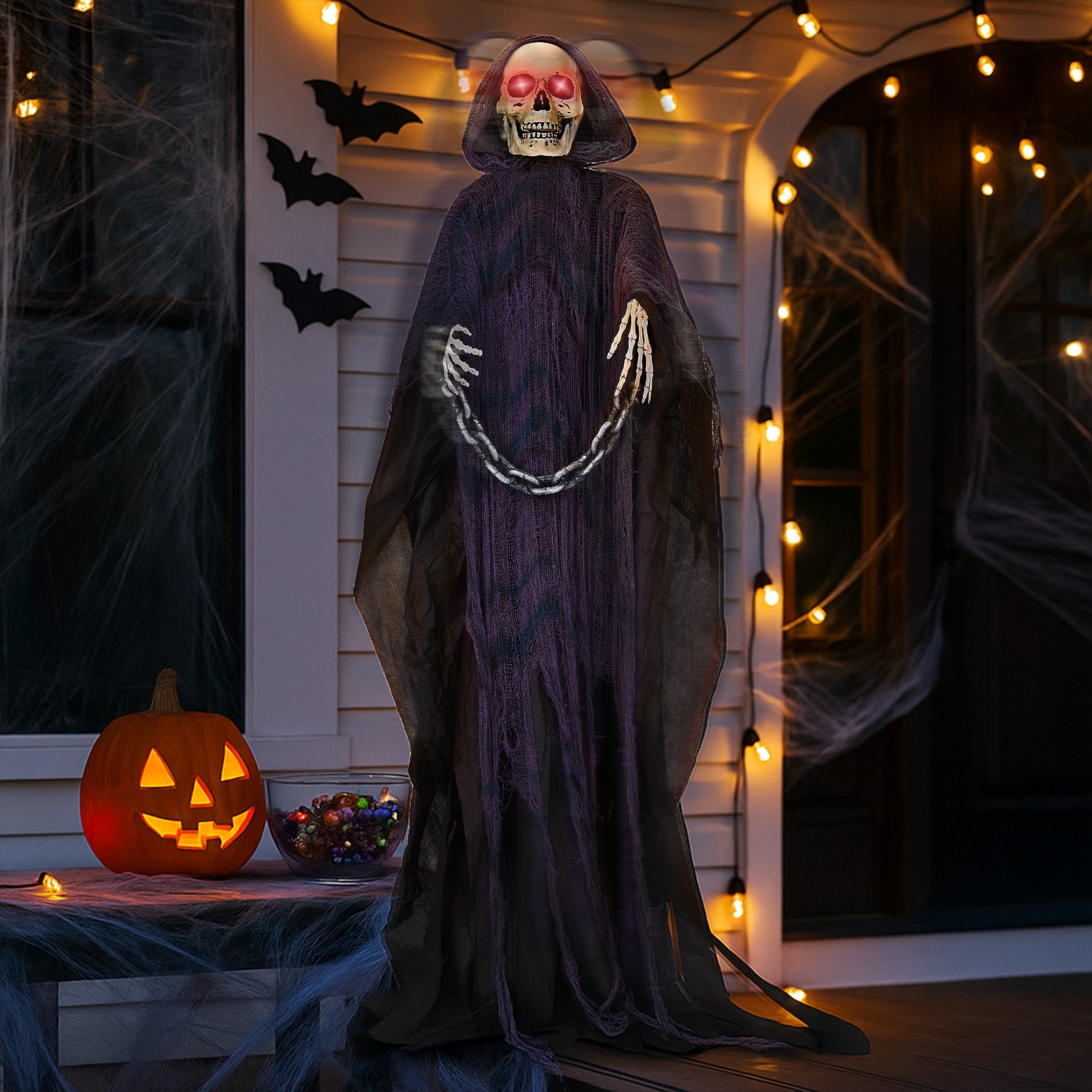 AAA 6Ft Chain Grim Reaper with Red Lights for Eyes, Manual Head Movement, Male V