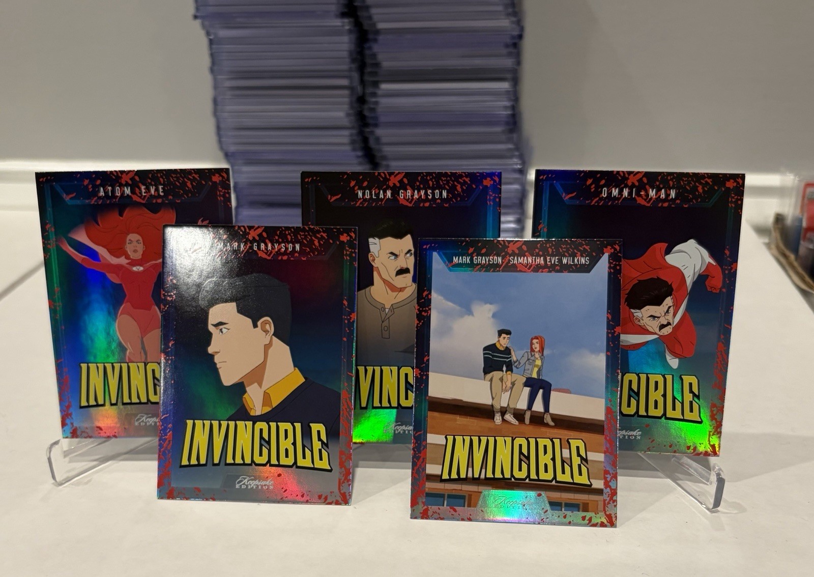 2025 Keepsake Invincible Lot of 5 Blood Splatter Exclusive Omni-Man Atom Eve SP