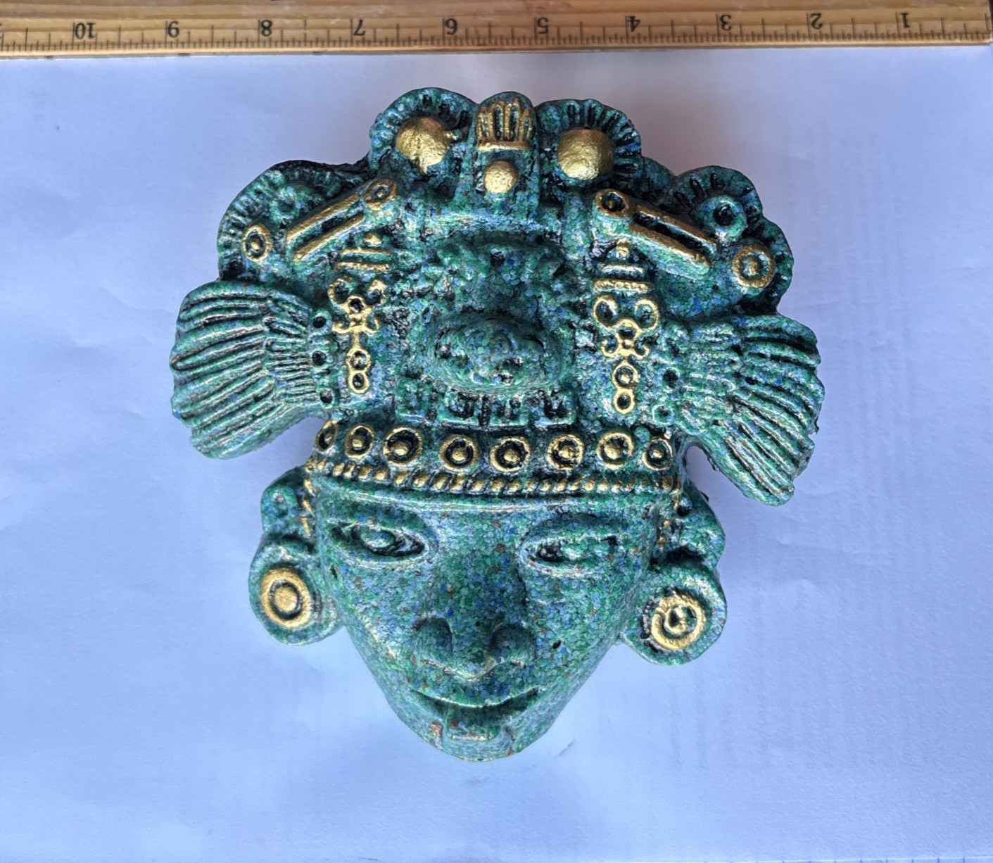 VTG Green Malachite Zarebski Stone Wall Art Mesoamerican, Mayan, Aztec God Bust