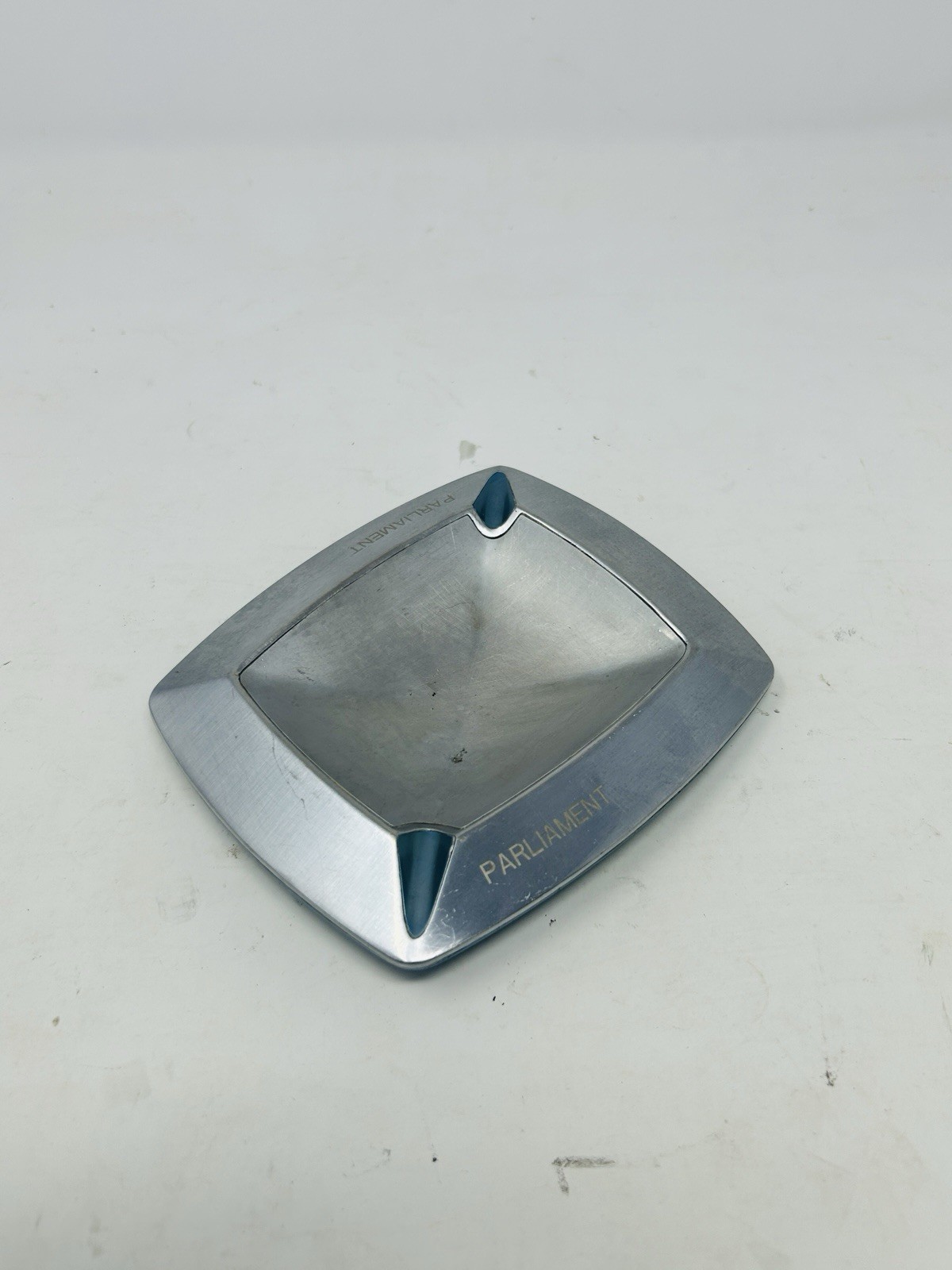 Vintage Parliament Cigarettes Metal Advertising Ashtray Blue Silver B26