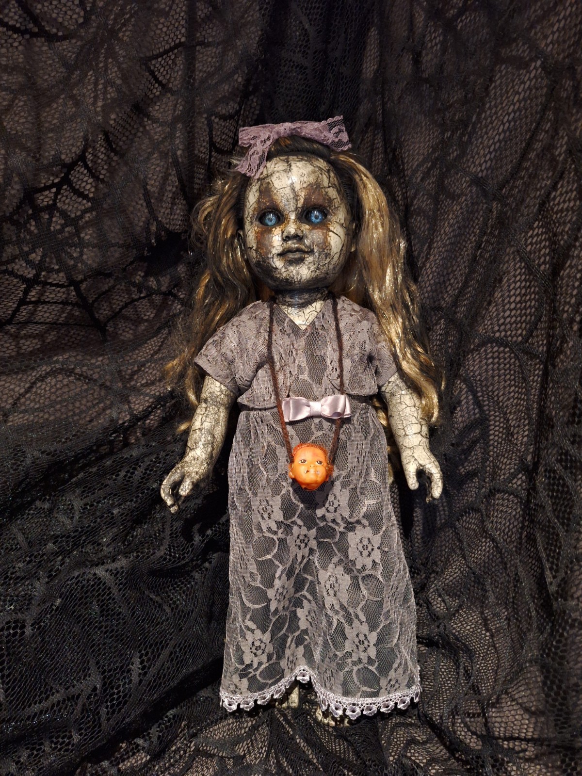 OOAK Creepy Doll Handmade Halloween Prop 18 In Tall Sits & Stands