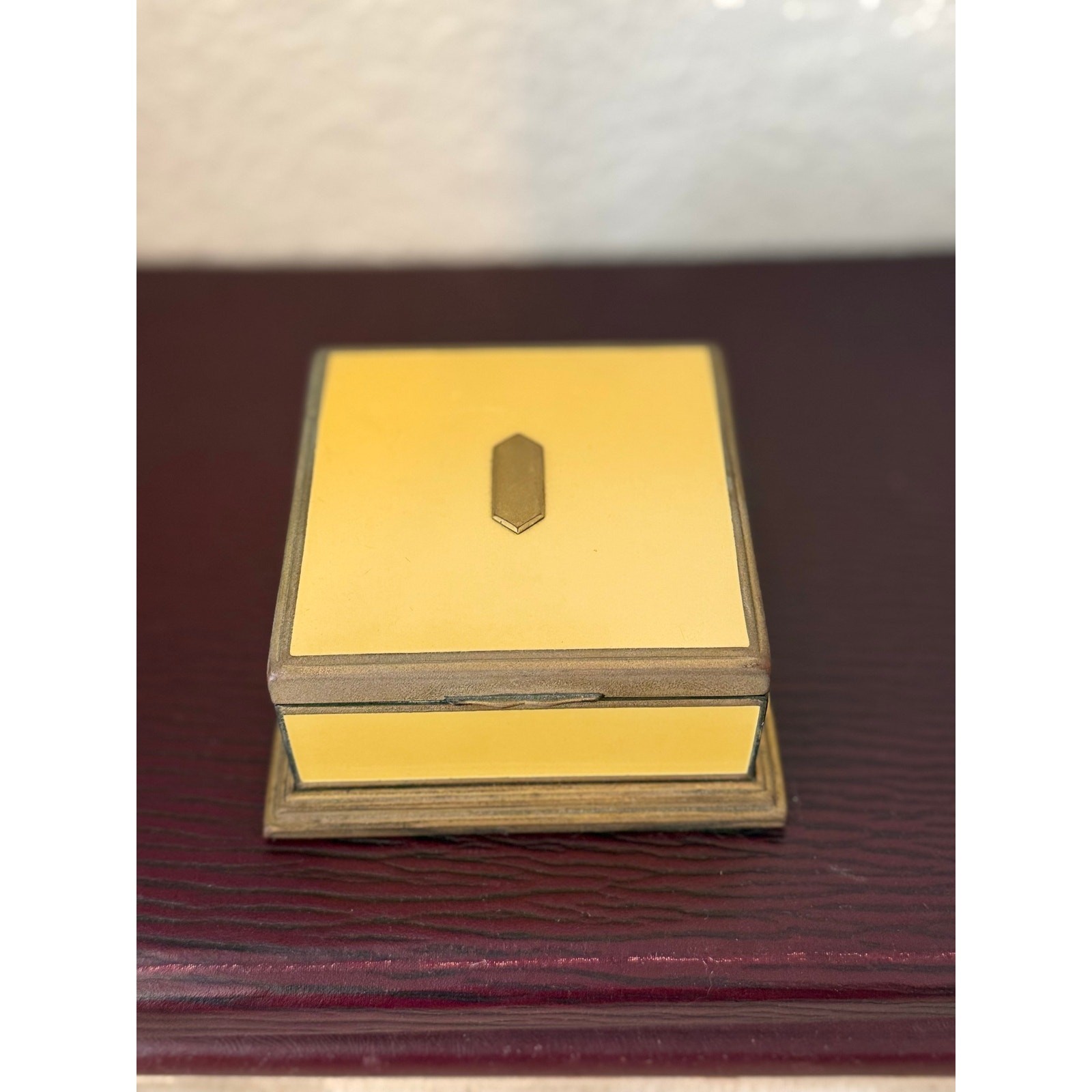 Vintage Art Deco Elgin American 14K Gold Plated Yellow Enamel Jewelry Box