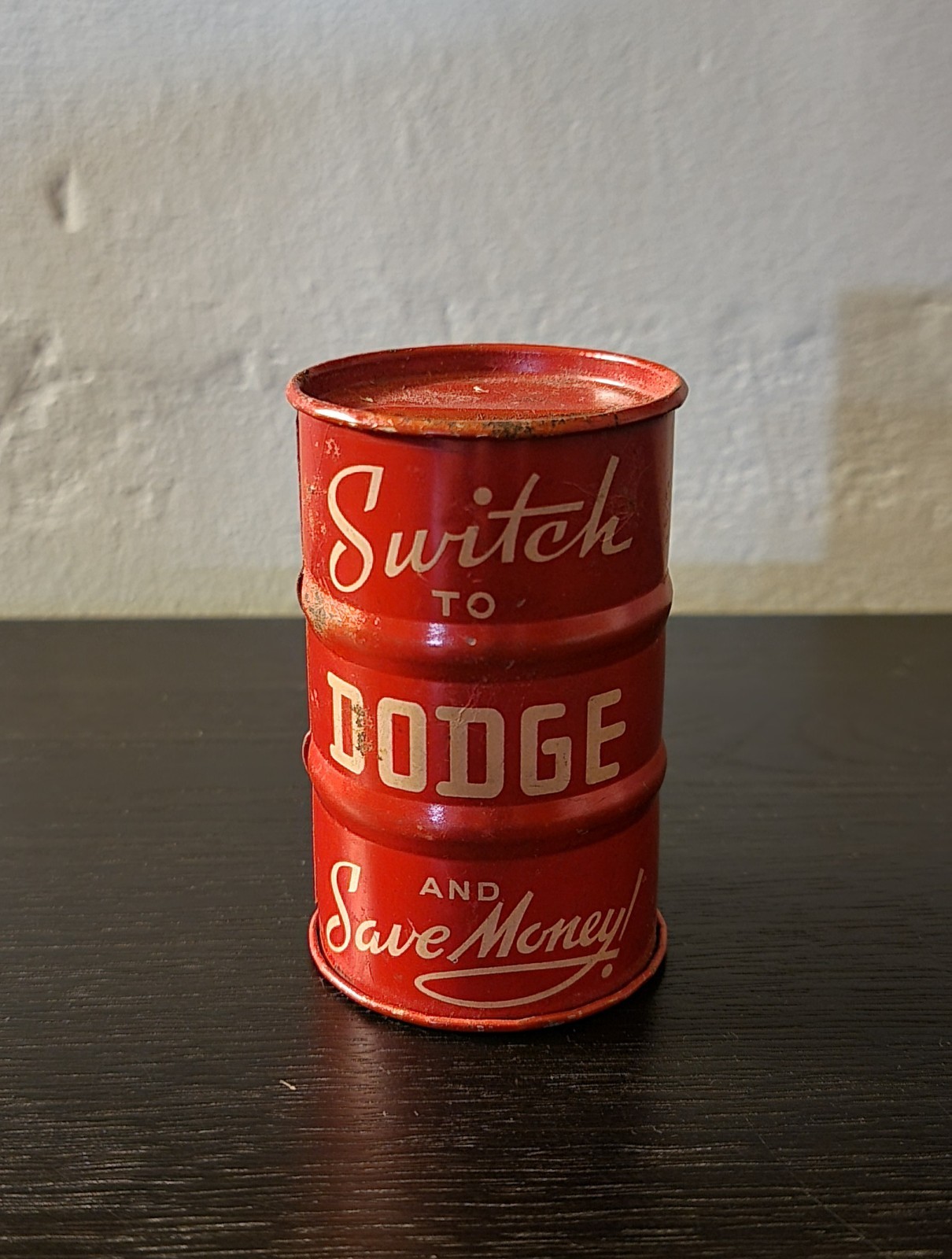 Vintage 1930-40's Dodge Brother's Oil Barrel Coin Bank Car Advertising 