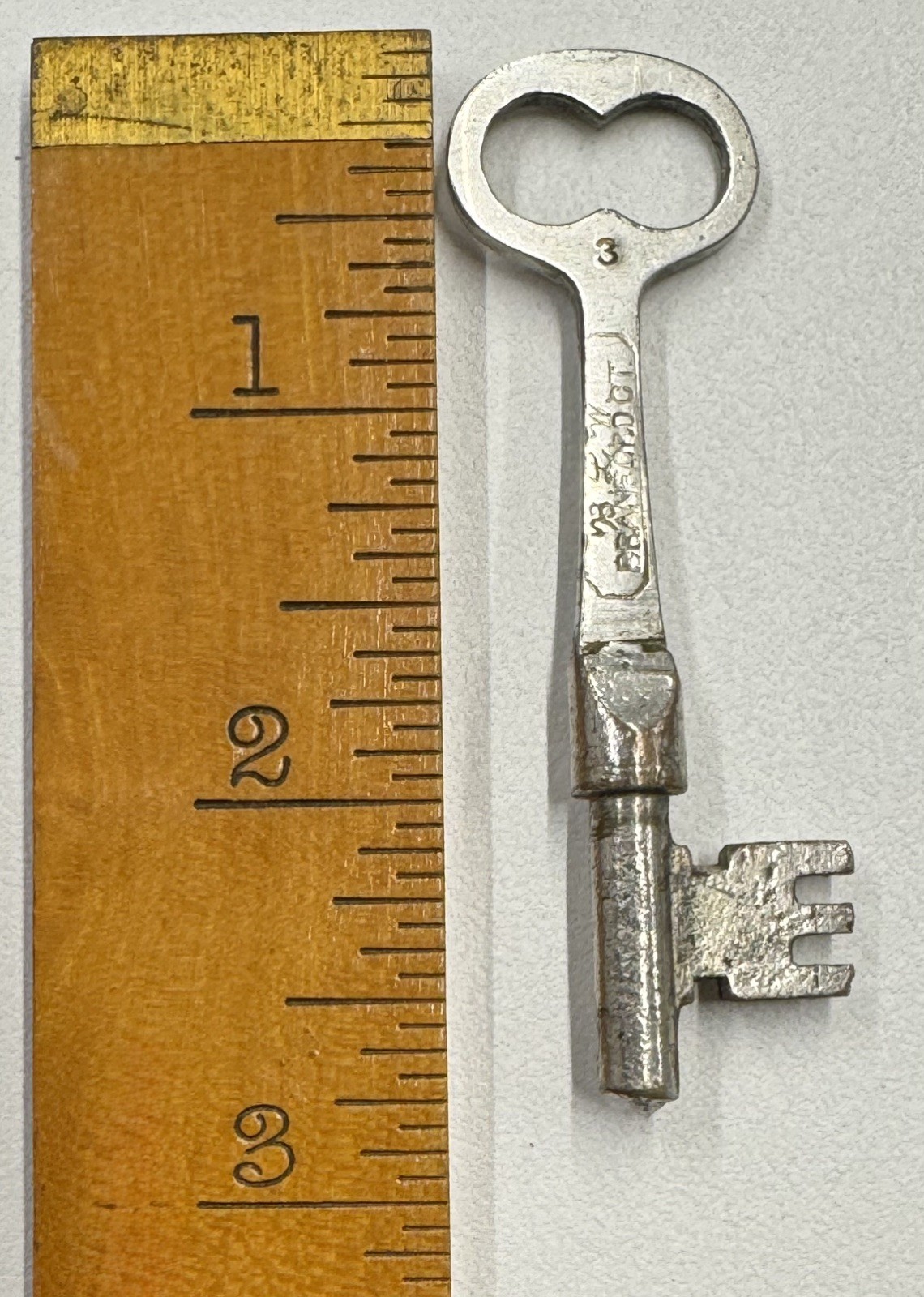 Antique #3 B. L. W. Branford Ct. Skeleton Key  Brass bit steel shank