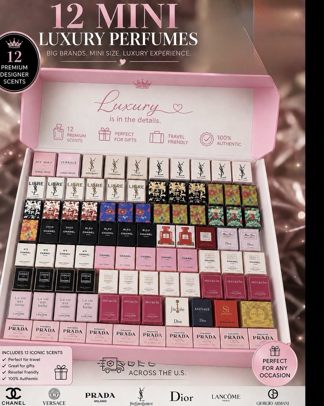 Lot of 12 Mini  Assorted mini parfume Travel  Size 5 ml 7 ml 10 ml Brand new