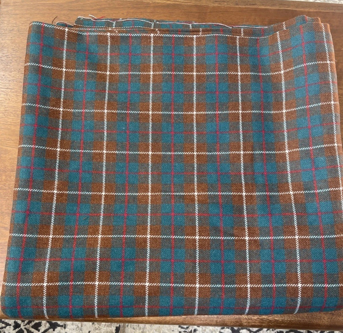 Quality Vintage Tartan Wool Fabric Brown And Teal Window Pain/Plaid 62”x 120” 