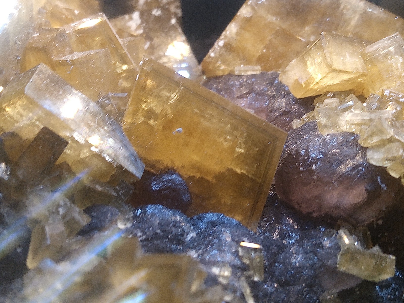 Yellow Baryte with Phantoms on Purple Botryoidal Fluorite- Natural Crystal