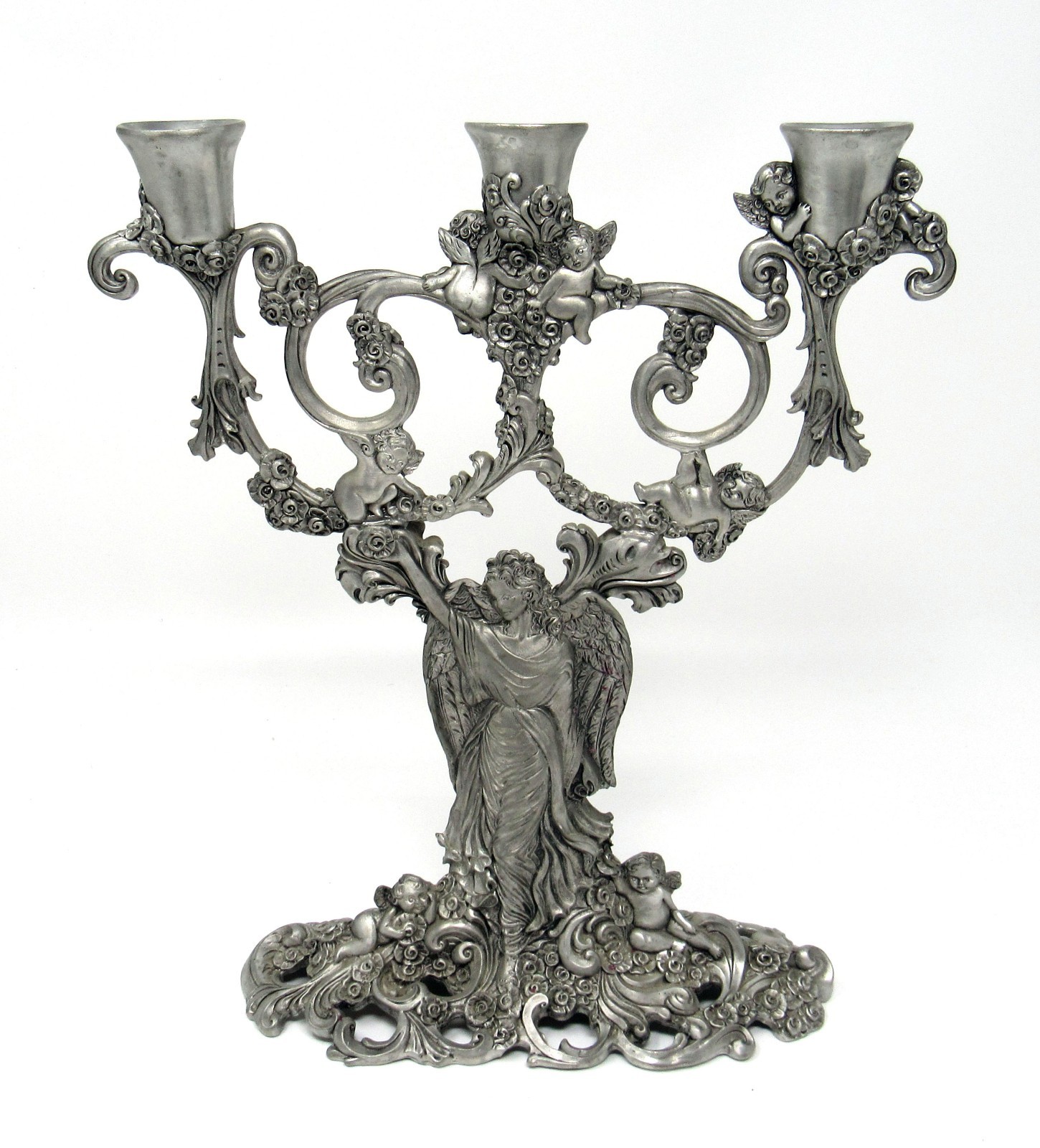 Vintage 1996 Seagull Pewter Angel Candelabra Candelabrum Etain Zinn 11.25\