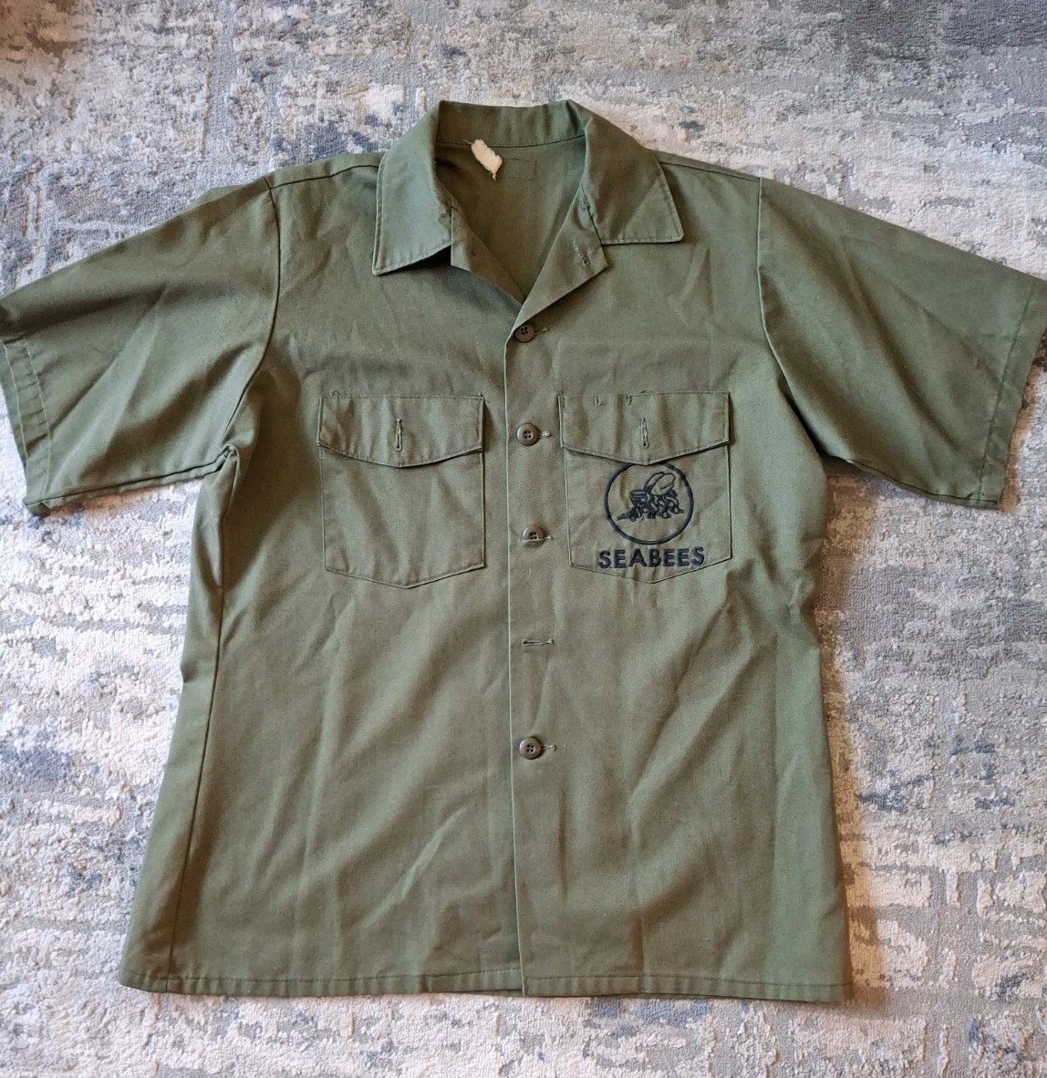 Vintage US Navy Seabees Army Shirt Mens Utility 46\