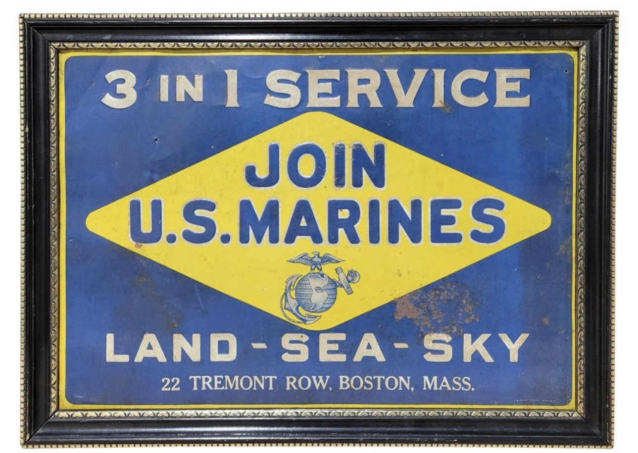 WW1 USMC Extremely Rare Recruiting Metal Sign 