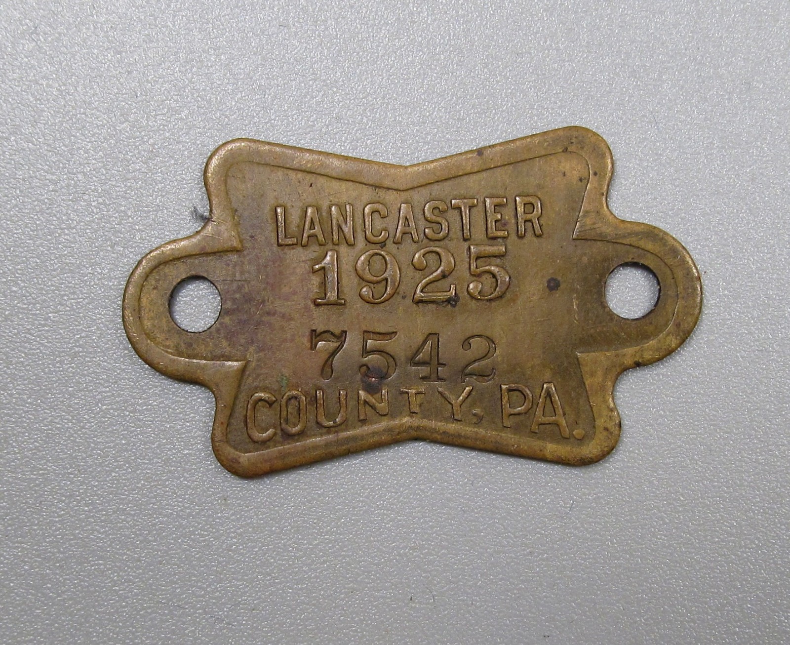 Early Antique 1925 Lancaster Co, PA Dog Tax License #7542 Shape Good Cond.
