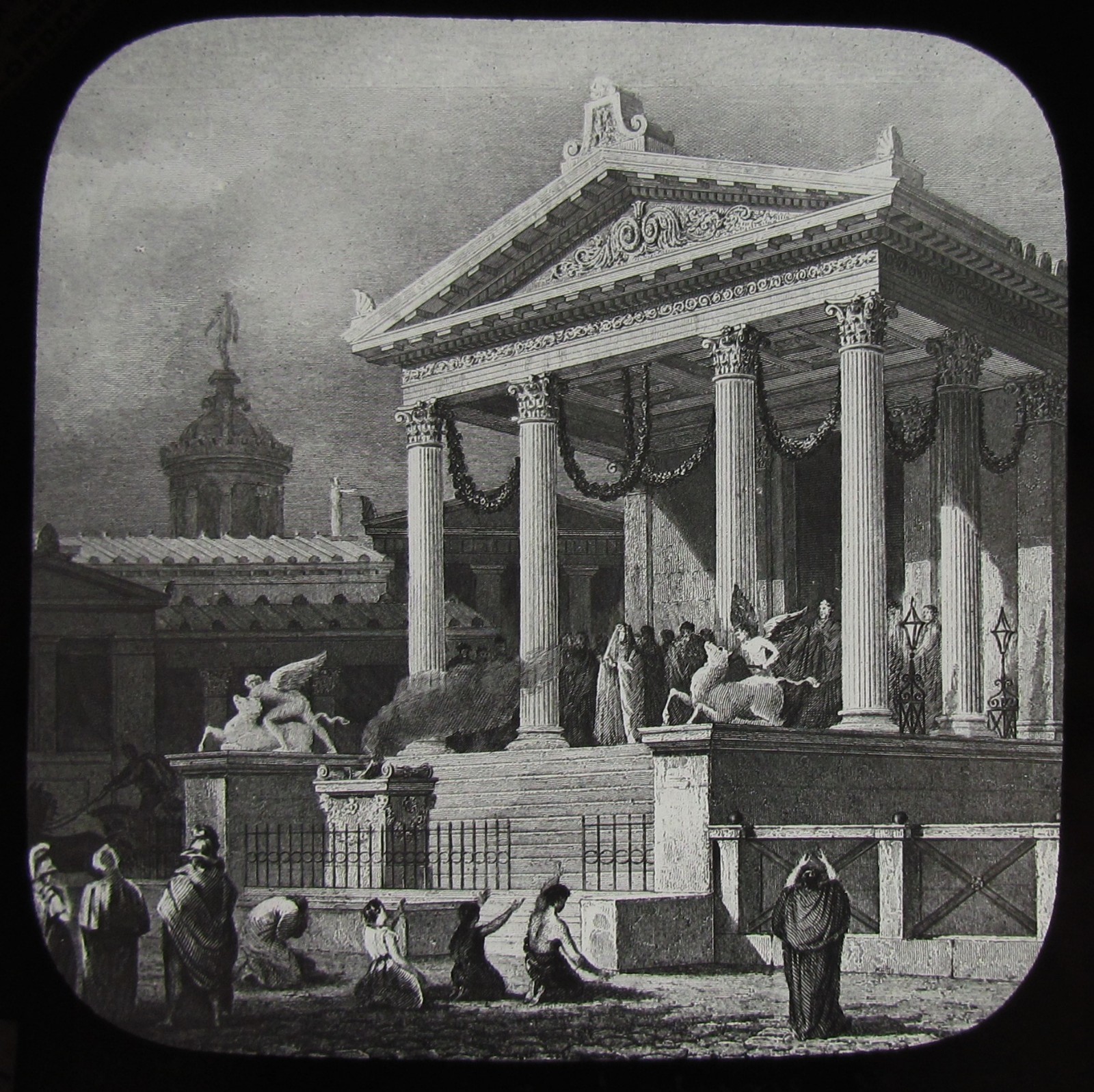 Glass Magic Lantern Slide A ROMAN TEMPLE DEPICTION C1900 DRAWING ROMANS 