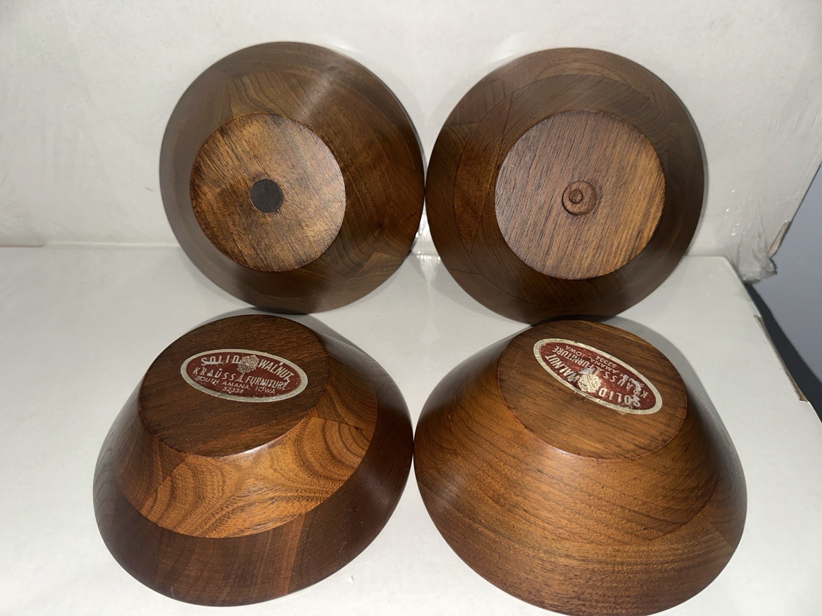 VTG Krauss Furniture Solid Walnut Salad Bowls Set of 4 Mid Century Amana Iowa