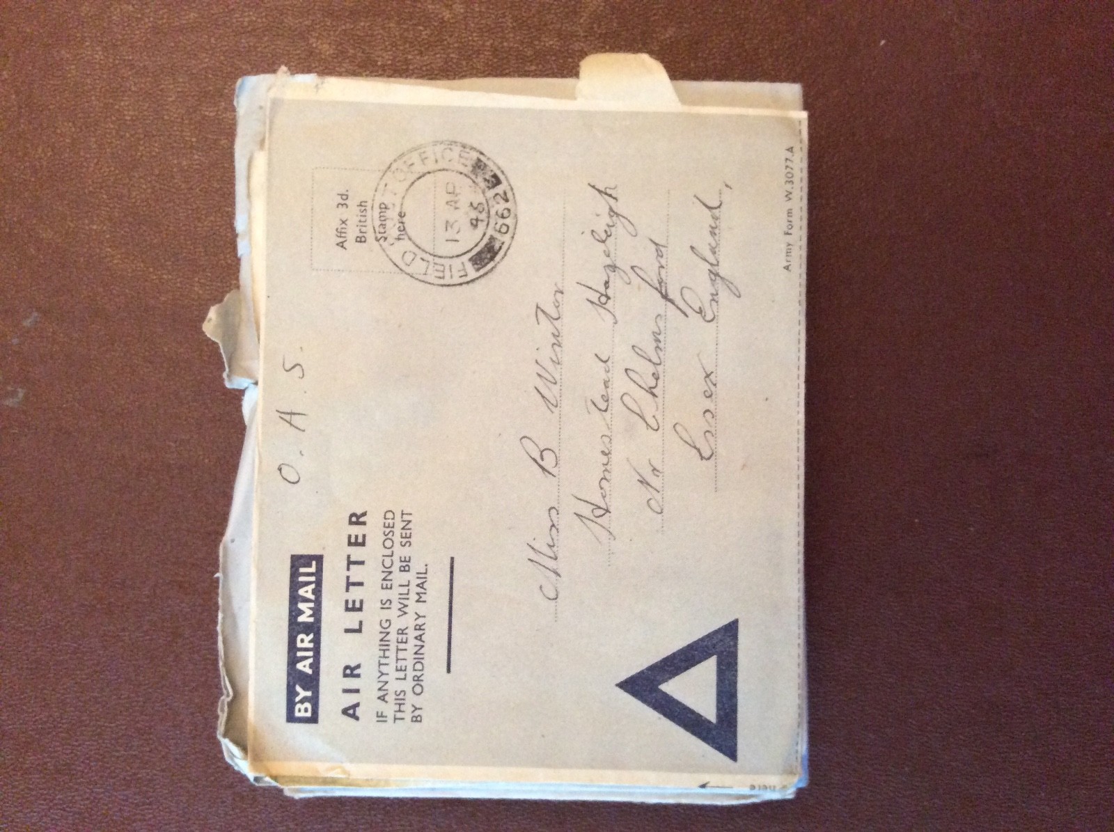 f1l ephemera letter envelope on active service air letter april 13th 1946 