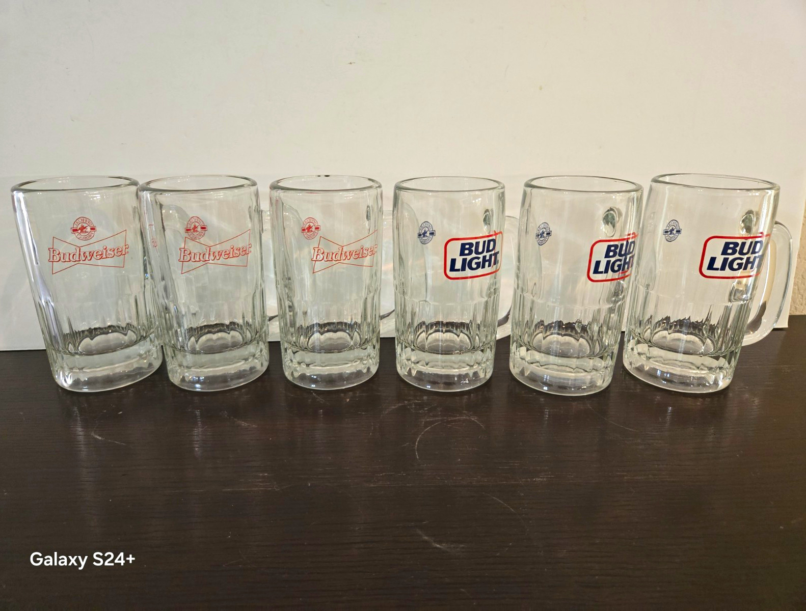Vintage Budweiser Bud Light Beer Mugs Set of 6 Heavy Glass Anheuser Busch