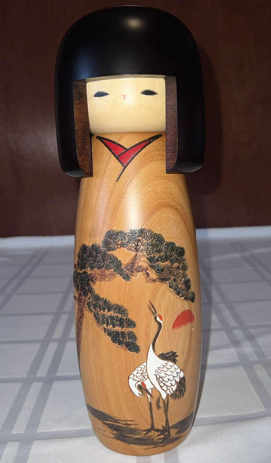 Vtg Tall Japanese Usaburo Kokeshi Doll Meototsuru Married Crane 12in