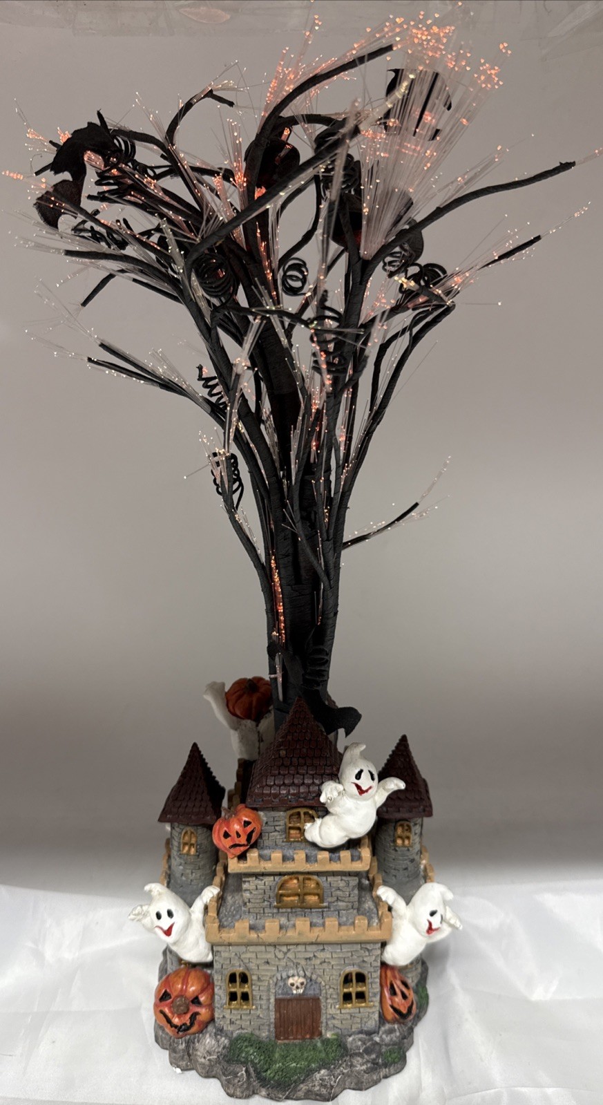 Vintage Halloween 21” Fiber Optic Tree with Haunted Ghost Castle Base Tested