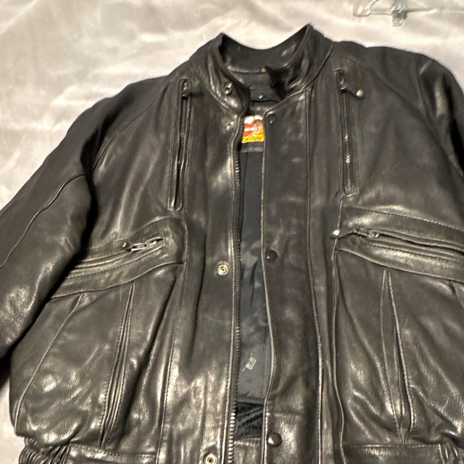 Harley-Davidson Black Leather Motorcycle Jacket Size 44 Made in Korea