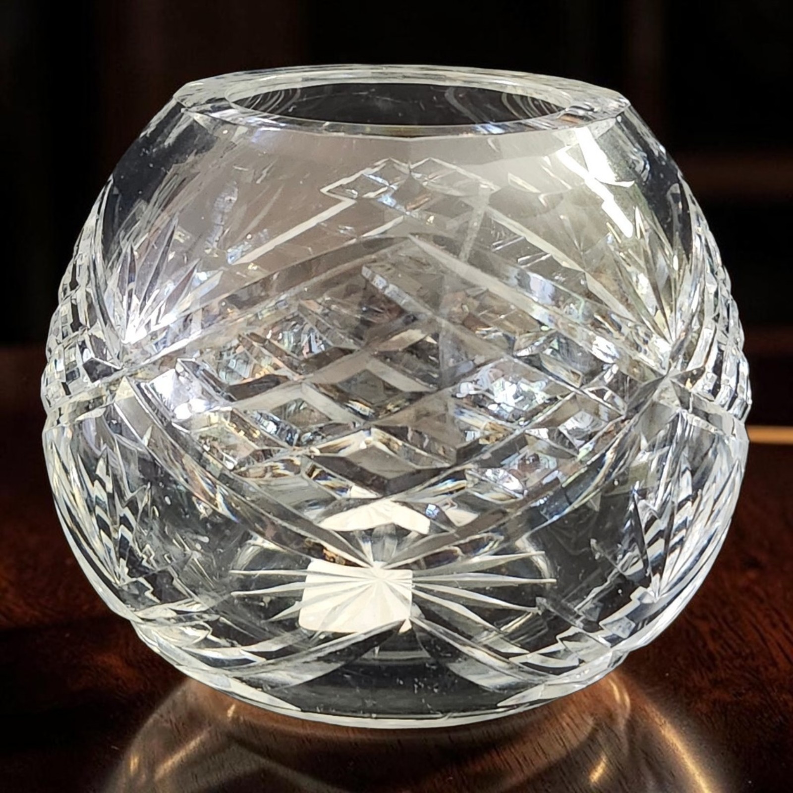 Vtg GODINGER 24% Lead Crystal Rose Bowl Vase Fan & Waffle Design 4\