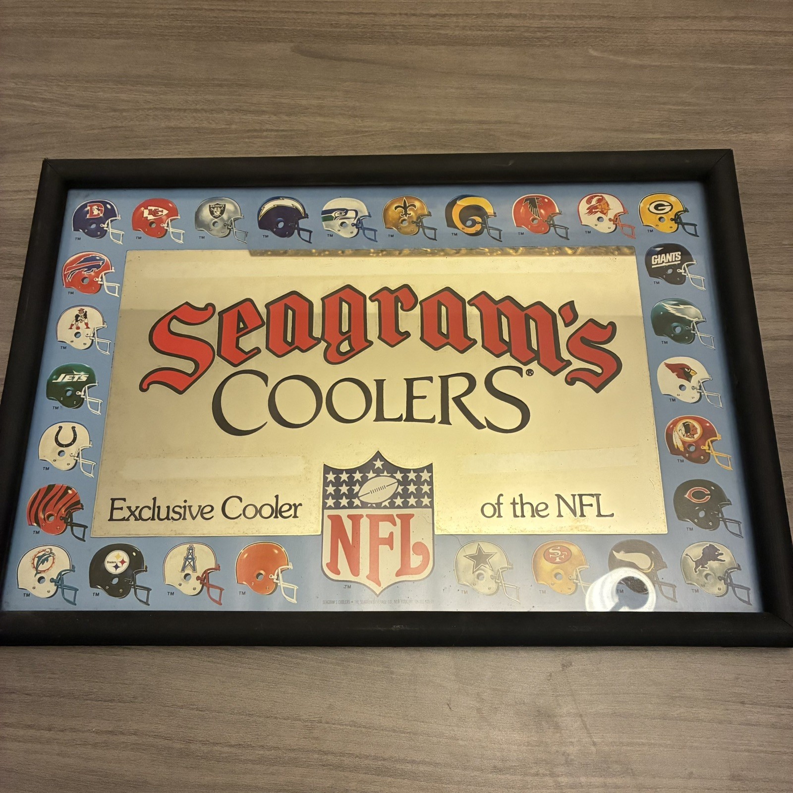 Vintage Seagram’s Coolers NFL Mirror Sign 1980s Black Frame 19