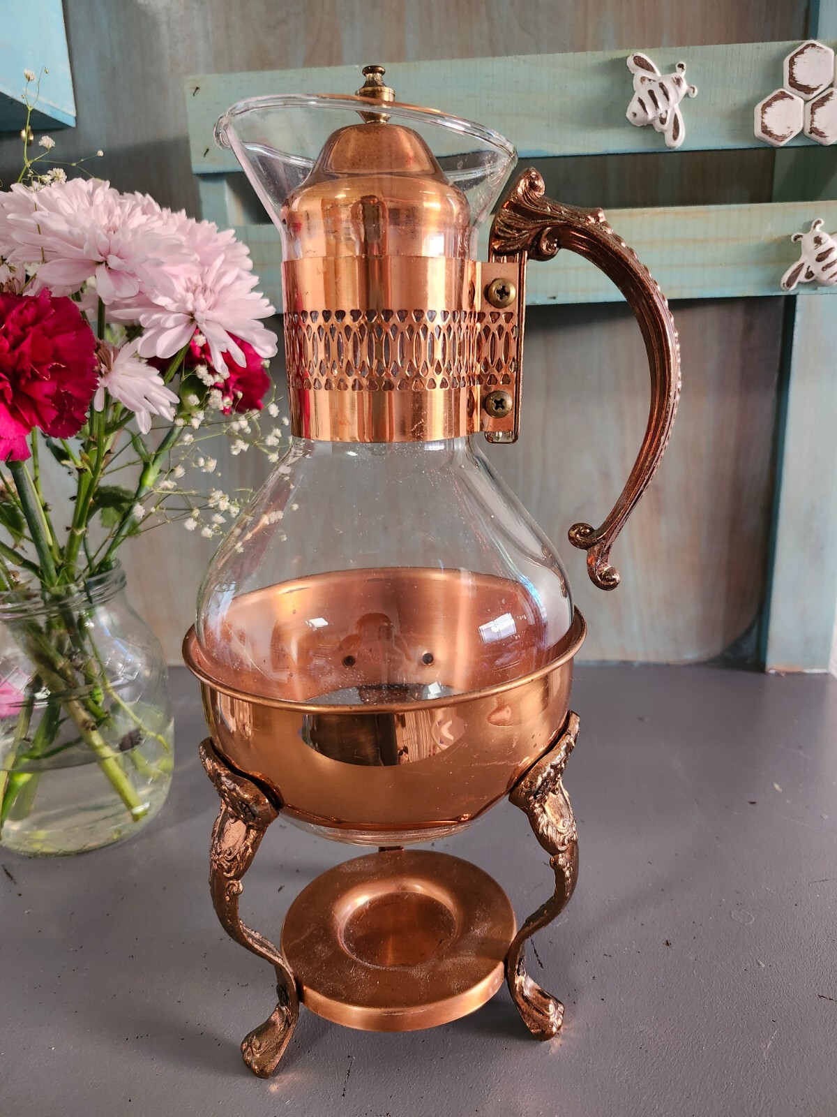 1970s princess house grass copper tea pot cornering heat proof
