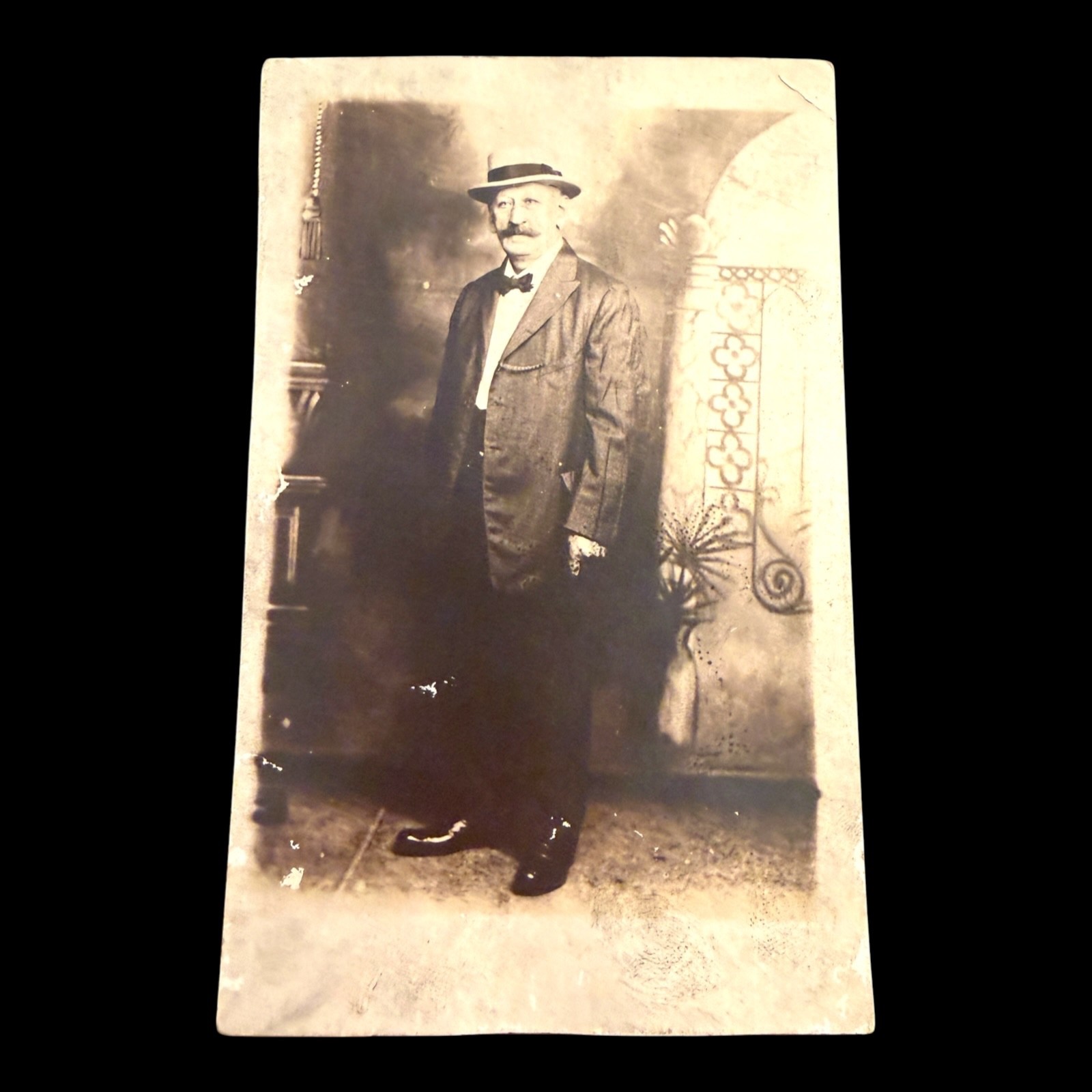 Antique Real Photograph Post Card. RPPC Unposted Studio Man Moustache Hat