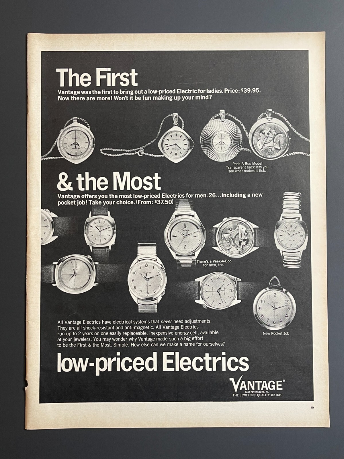 1966 - Vantage Watches - Original Print Advertisement (13.5 x 10.5)