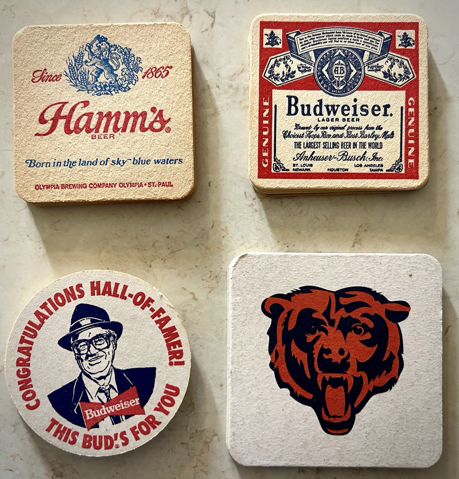 29 Vintage Chicago Bears Cubs Beer Coasters Lot Hamms Bud Lite Harry Carey 1989