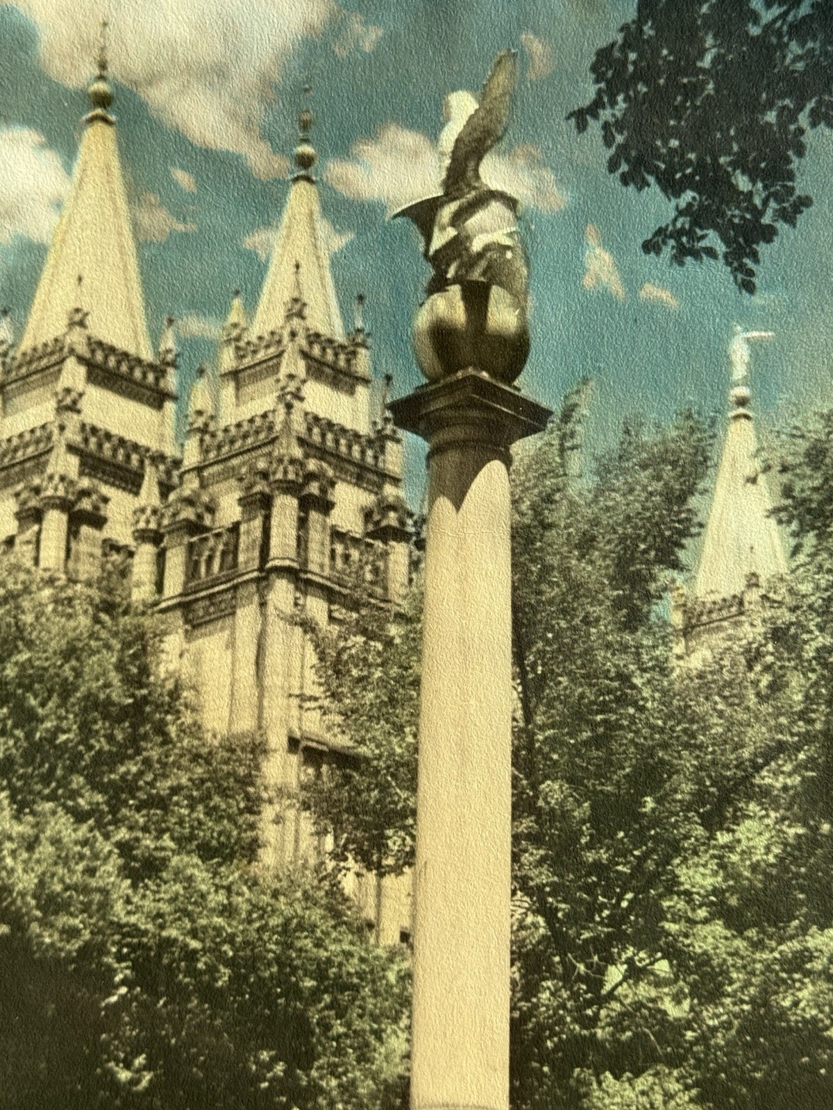 Vintage c1940’s OOAK Seagull Monument, Temple Salt Lake City Mormon Tinted Photo